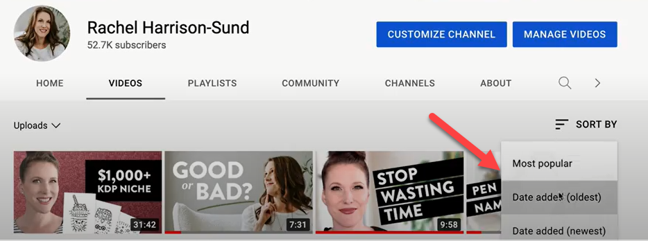 sort YouTube channel by date