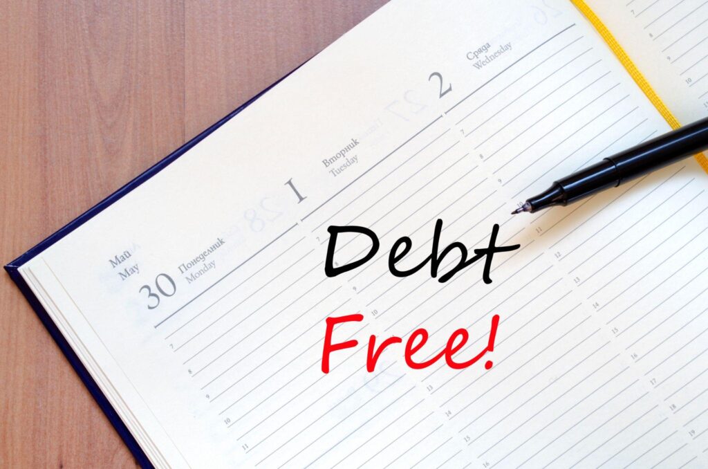 calendar with the words "Debt Free"