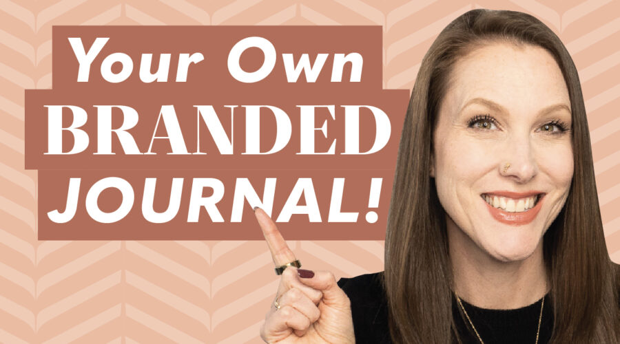 Rachel Harrison-Sund pointing to the words "Your Own Branded Journal!"